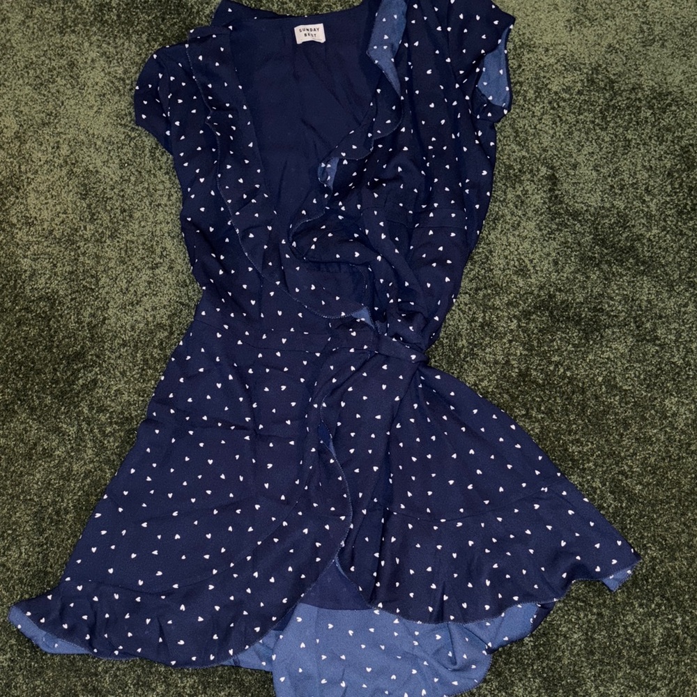 Sunday Best Navy Blue Polka Heart Wrap Midi Dress